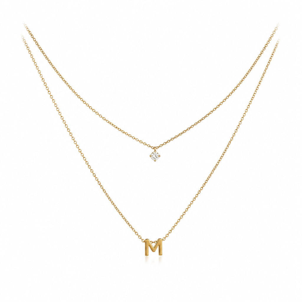 Double Layer A-Z Initial Minimalist Shiny Rhinestone Clavicle Chain