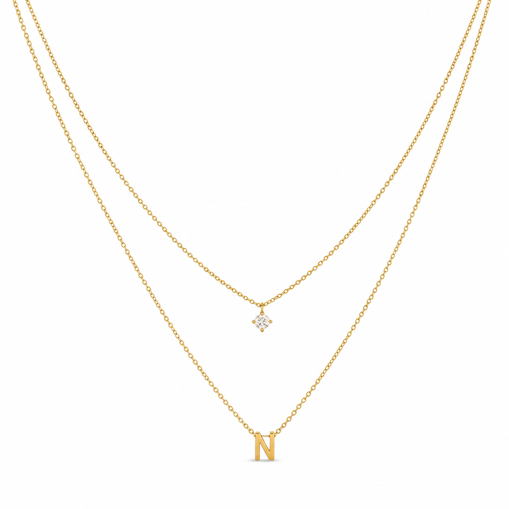 Double Layer A-Z Initial Minimalist Shiny Rhinestone Clavicle Chain