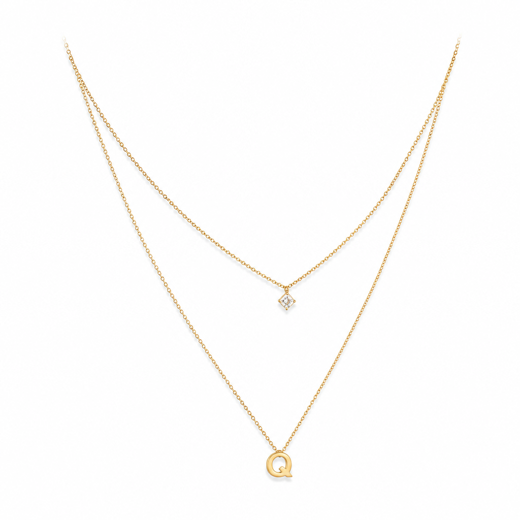 Double Layer A-Z Initial Minimalist Shiny Rhinestone Clavicle Chain