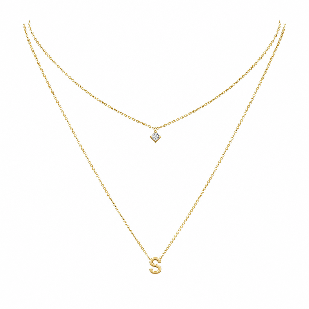 Double Layer A-Z Initial Minimalist Shiny Rhinestone Clavicle Chain