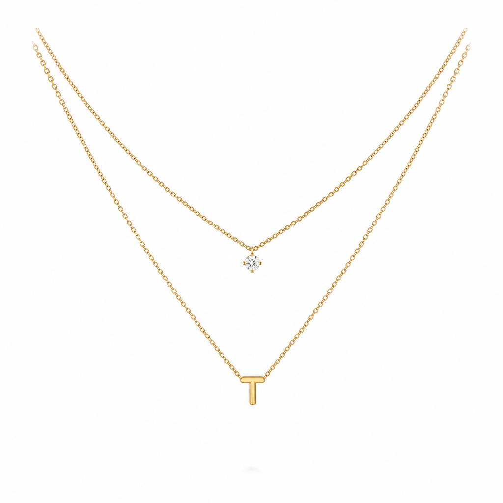 Double Layer A-Z Initial Minimalist Shiny Rhinestone Clavicle Chain
