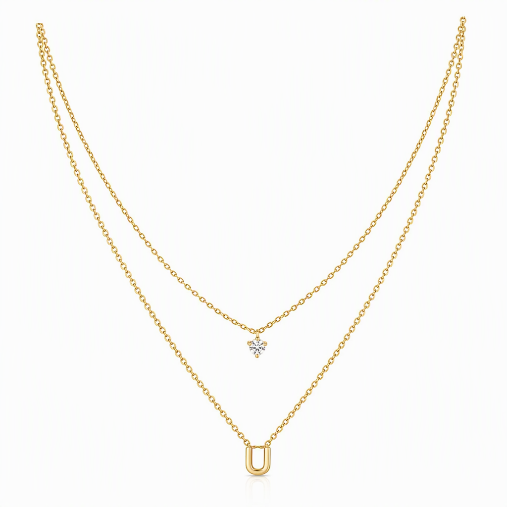 Double Layer A-Z Initial Minimalist Shiny Rhinestone Clavicle Chain