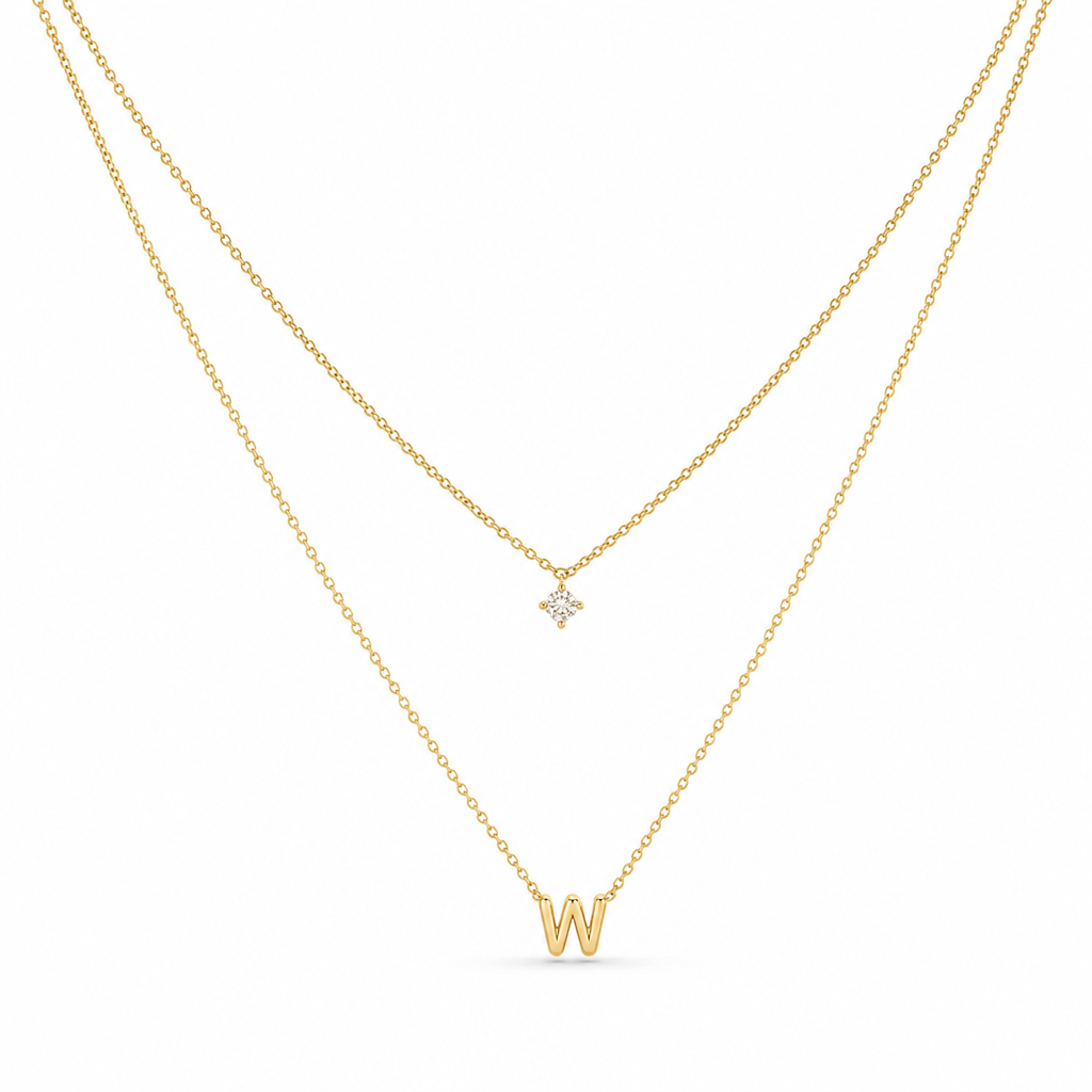 Double Layer A-Z Initial Minimalist Shiny Rhinestone Clavicle Chain