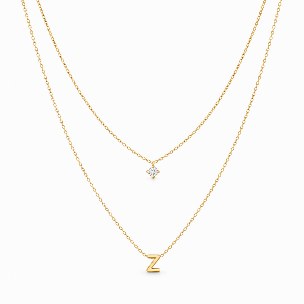 Double Layer A-Z Initial Minimalist Shiny Rhinestone Clavicle Chain