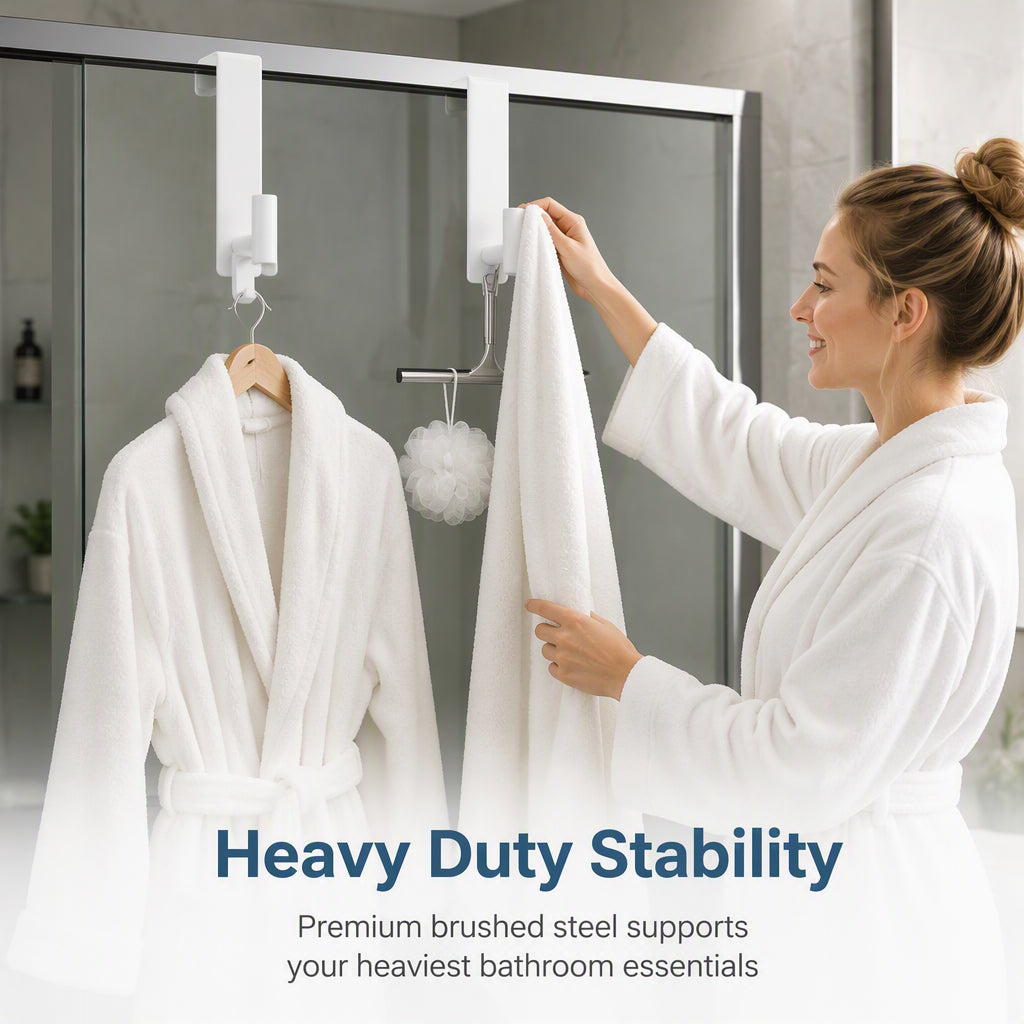 Dry Towels Instantly! No-Drill Extended Glass Shower Door Hooks