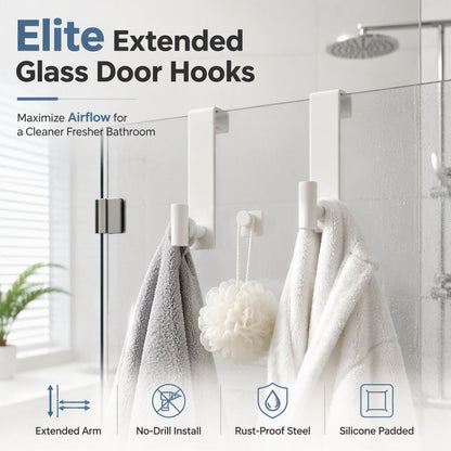 Dry Towels Instantly! No-Drill Extended Glass Shower Door Hooks