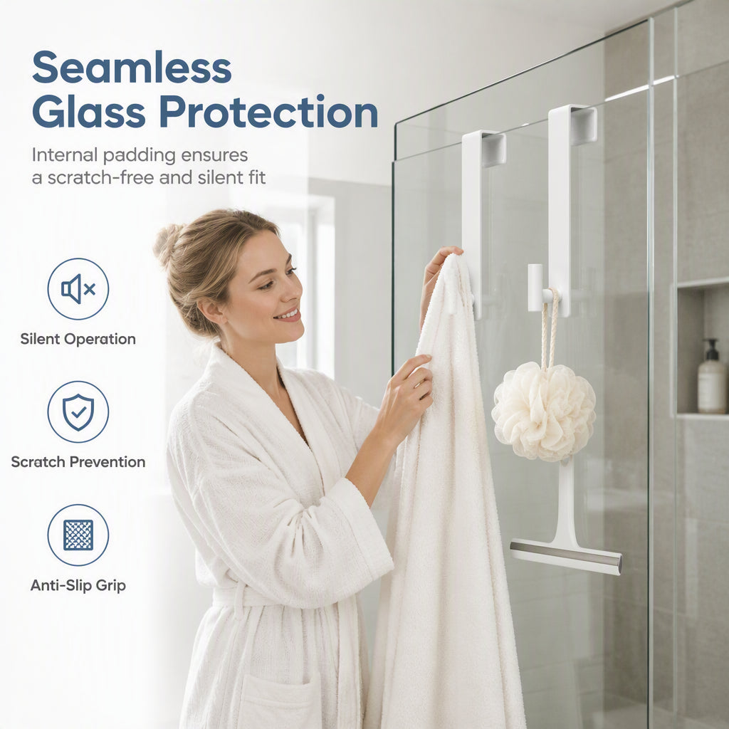 Dry Towels Instantly! No-Drill Extended Glass Shower Door Hooks