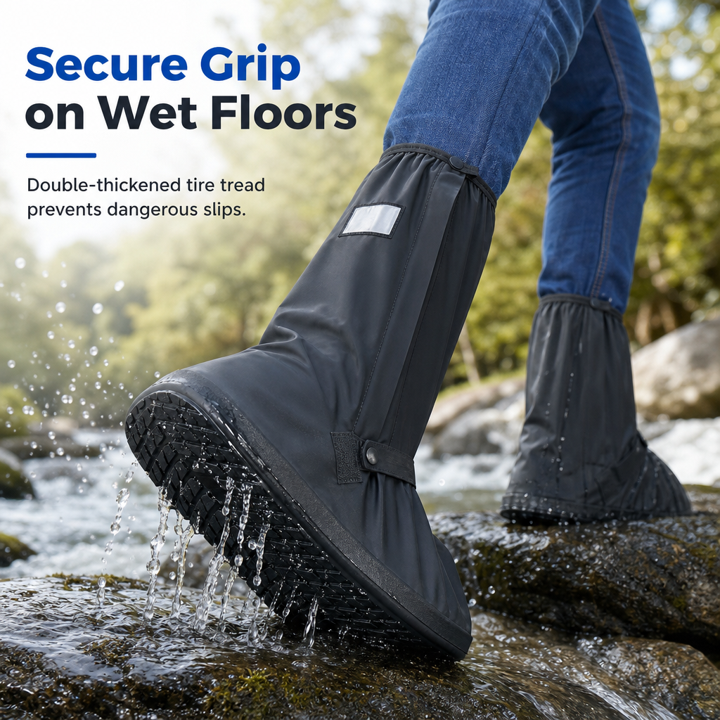 Keep Feet Dry Instantly! Waterproof High-Top Rain Shoe Covers