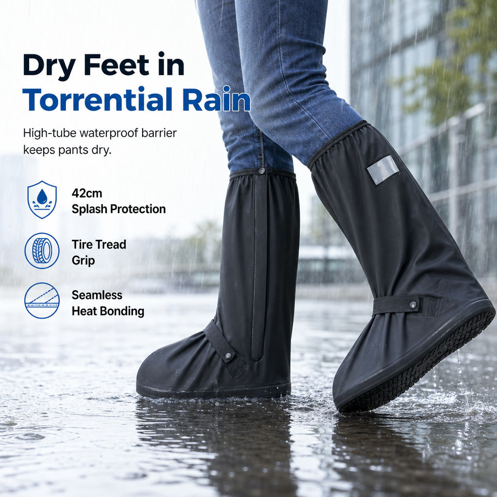 Keep Feet Dry Instantly! Waterproof High-Top Rain Shoe Covers