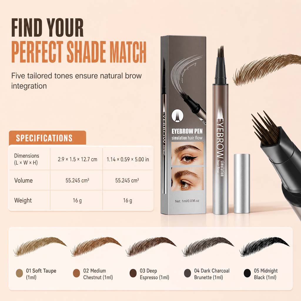 Draw Natural Brows Instantly! Waterproof 4-Prong Liquid Eyebrow Pen