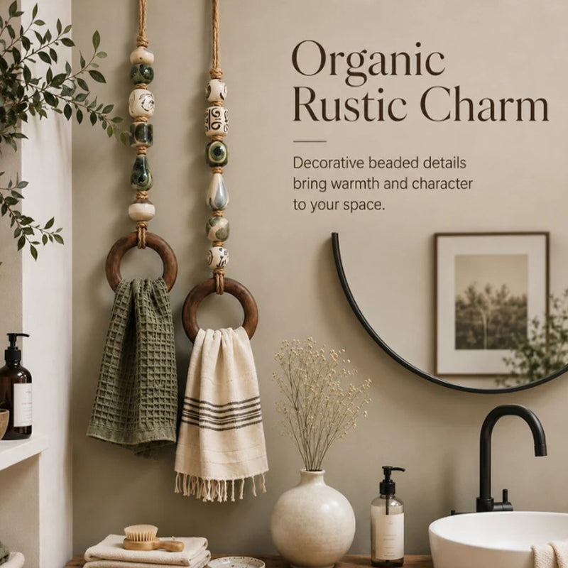 Add Rustic Charm Instantly! Handcrafted Beaded Towel Hanger