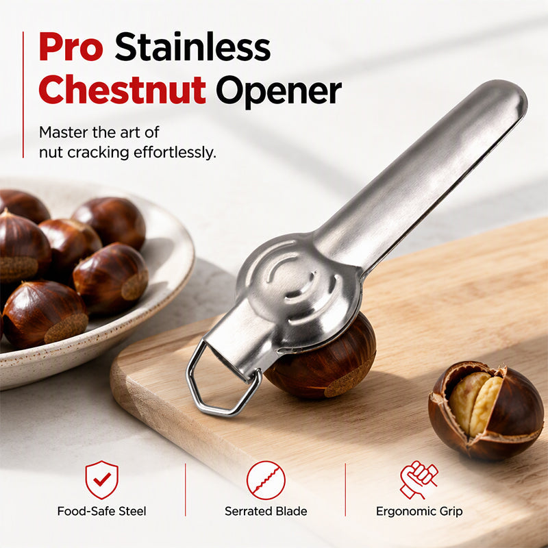 Crack Chestnuts Instantly! Lever-Assisted Stainless Steel Nut Cracker