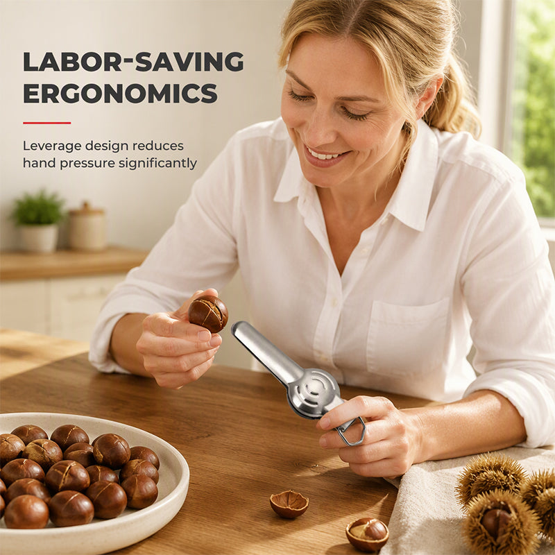 Crack Chestnuts Instantly! Lever-Assisted Stainless Steel Nut Cracker