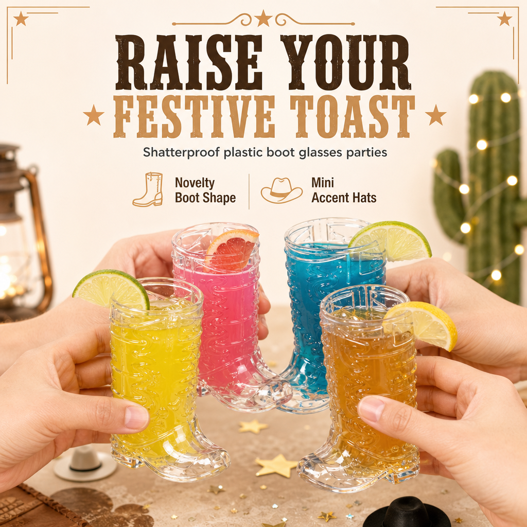 Toast In Style Instantly! Cowboy Boot Shot Glasses with Mini Hats