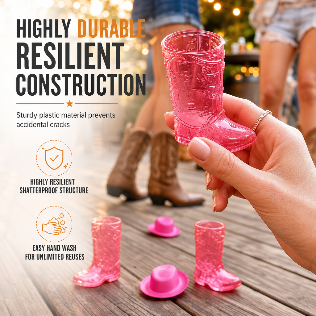 Toast In Style Instantly! Cowboy Boot Shot Glasses with Mini Hats