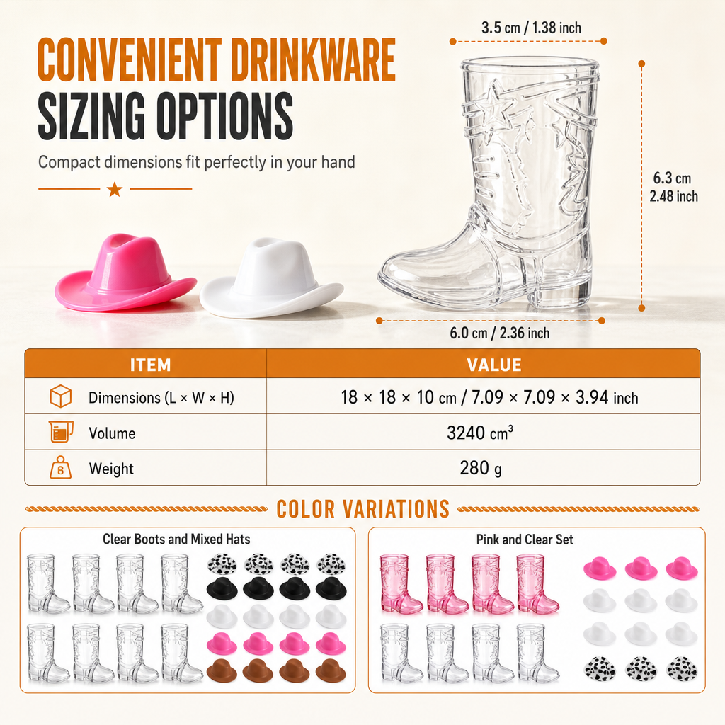 Toast In Style Instantly! Cowboy Boot Shot Glasses with Mini Hats