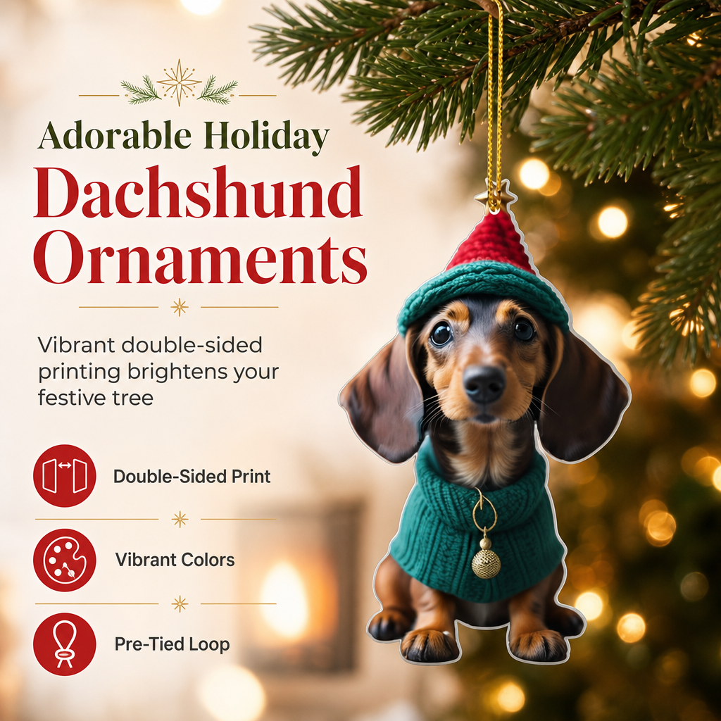 Trim Your Tree Instantly! Shatterproof Acrylic Dachshund Ornament（3-Pack）