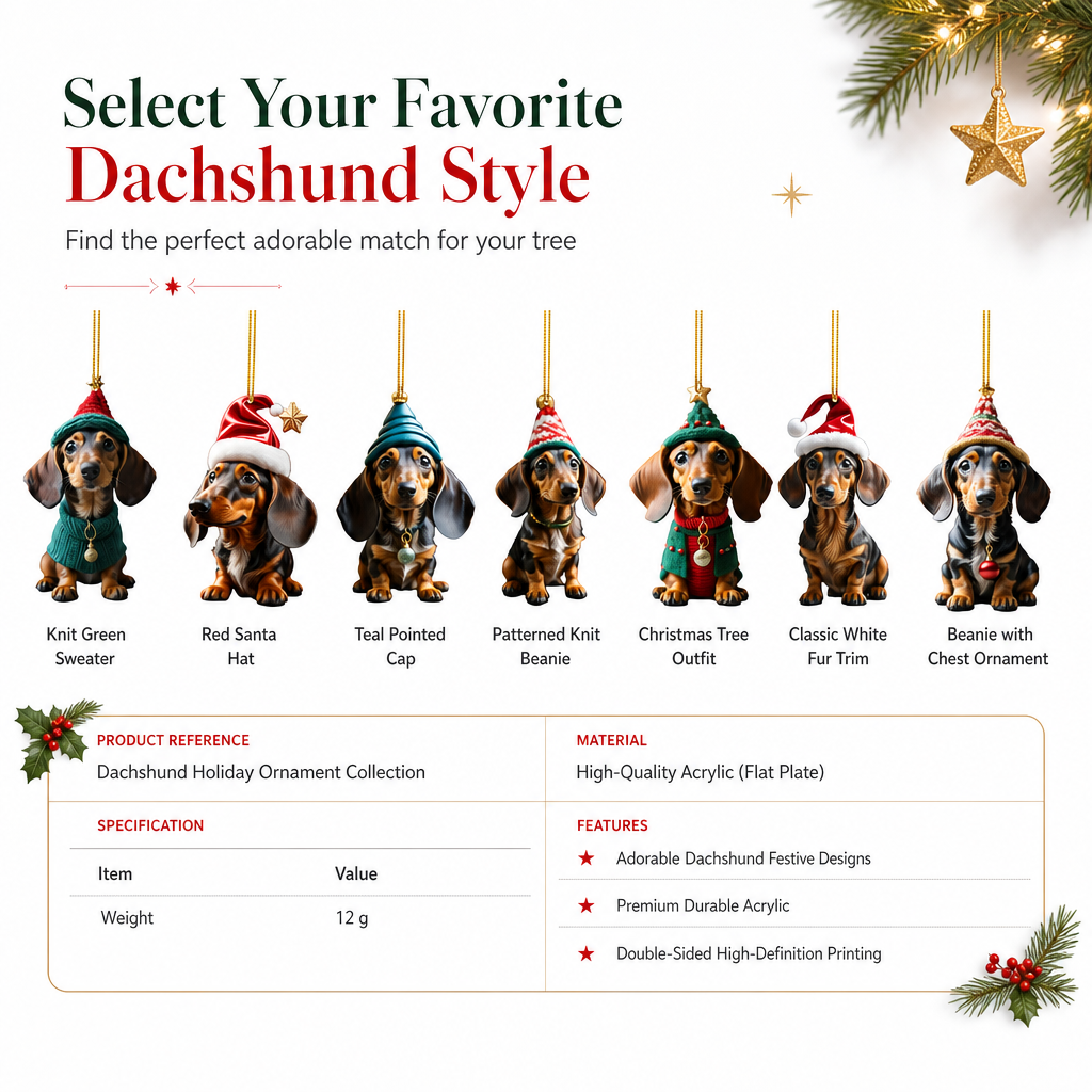 Trim Your Tree Instantly! Shatterproof Acrylic Dachshund Ornament（3-Pack）