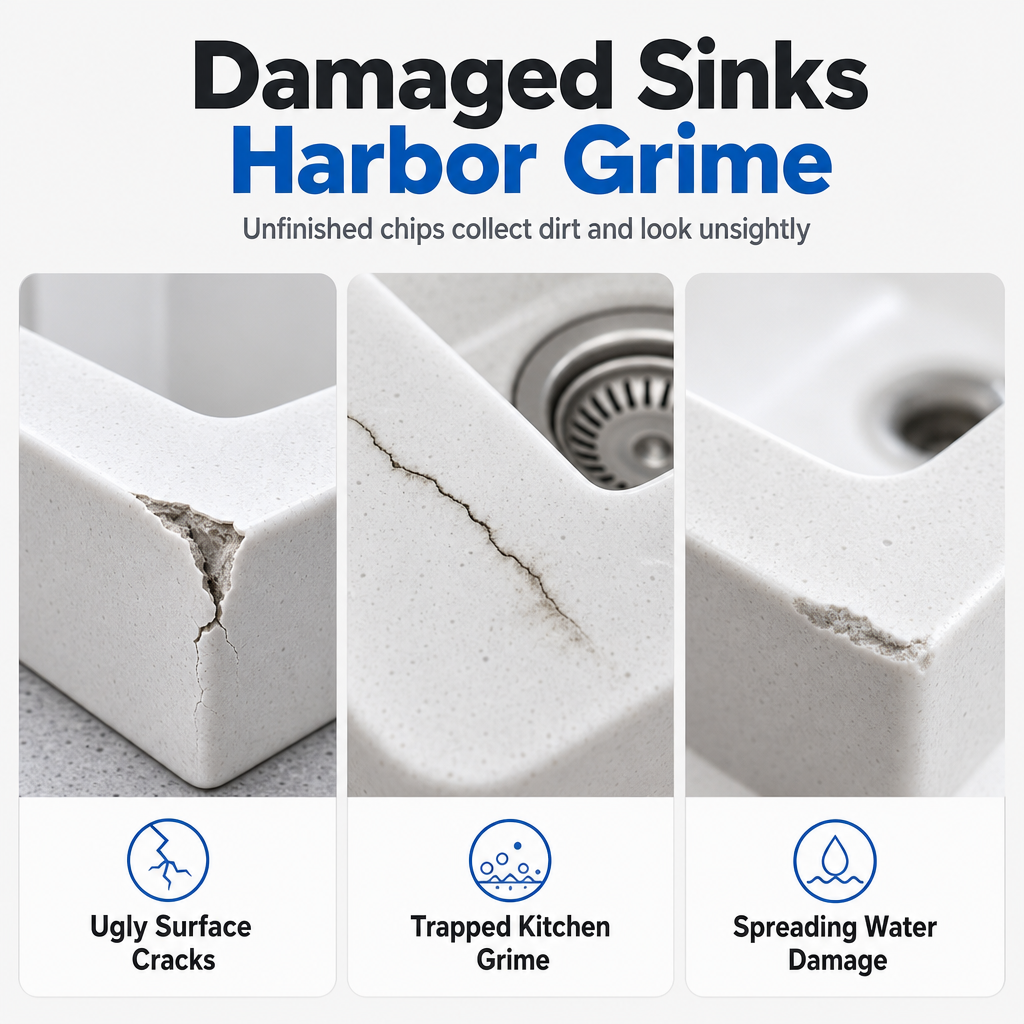 Repair Sink Cracks Instantly! White Composite Repair Paste