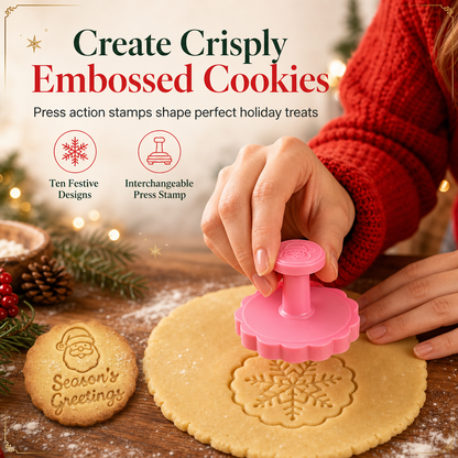 Press Crisp Holiday Cookies Instantly! 10-Shape Christmas Cookie Stamp Set