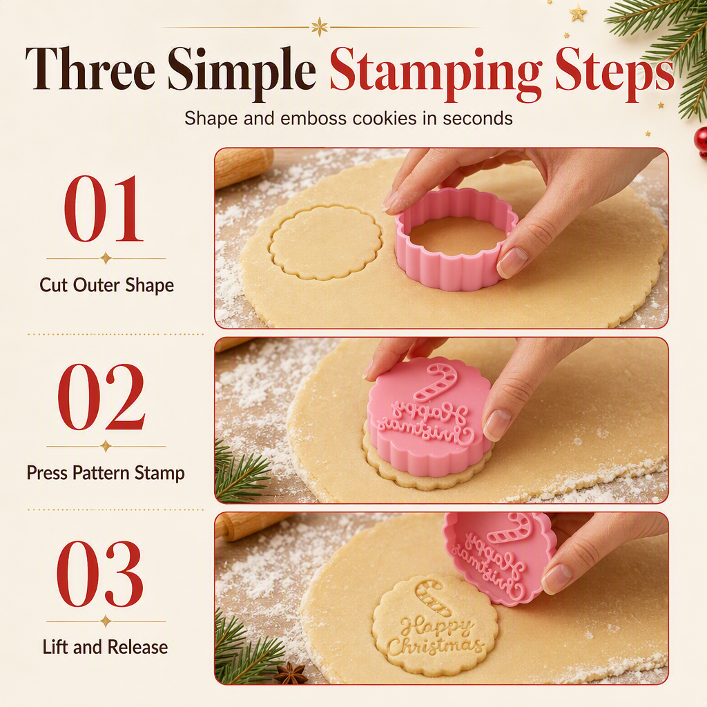 Press Crisp Holiday Cookies Instantly! 10-Shape Christmas Cookie Stamp Set