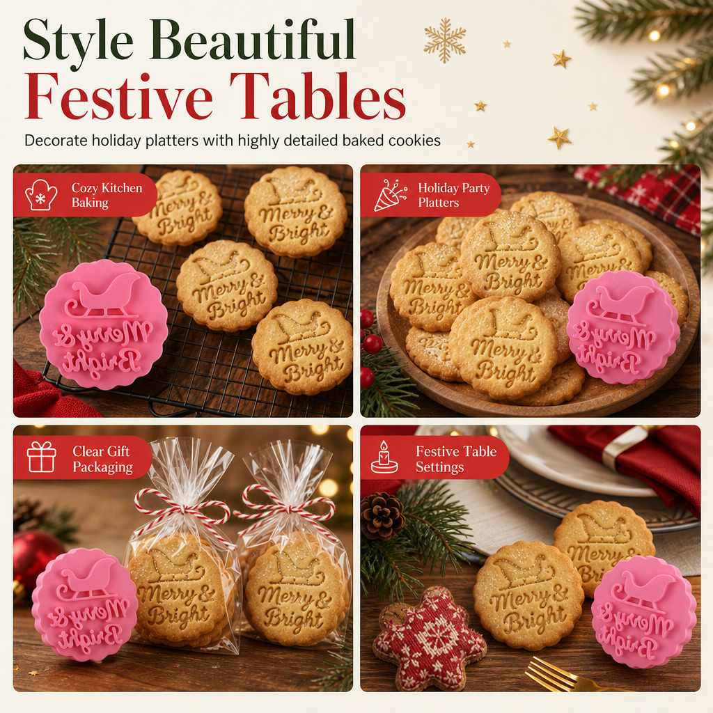 Press Crisp Holiday Cookies Instantly! 10-Shape Christmas Cookie Stamp Set