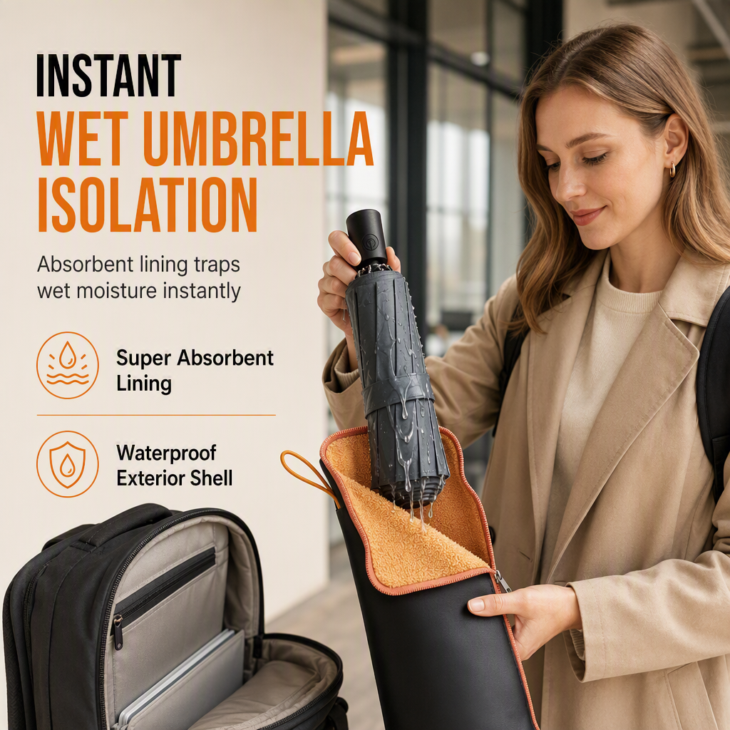 Absorb Umbrella Drips Instantly! Chenille Folding Umbrella Sleeve