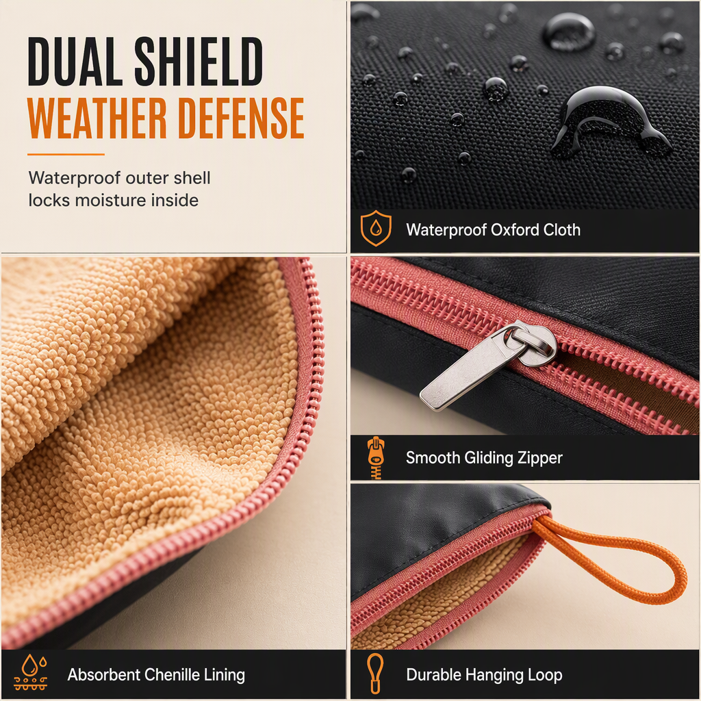 Absorb Umbrella Drips Instantly! Chenille Folding Umbrella Sleeve