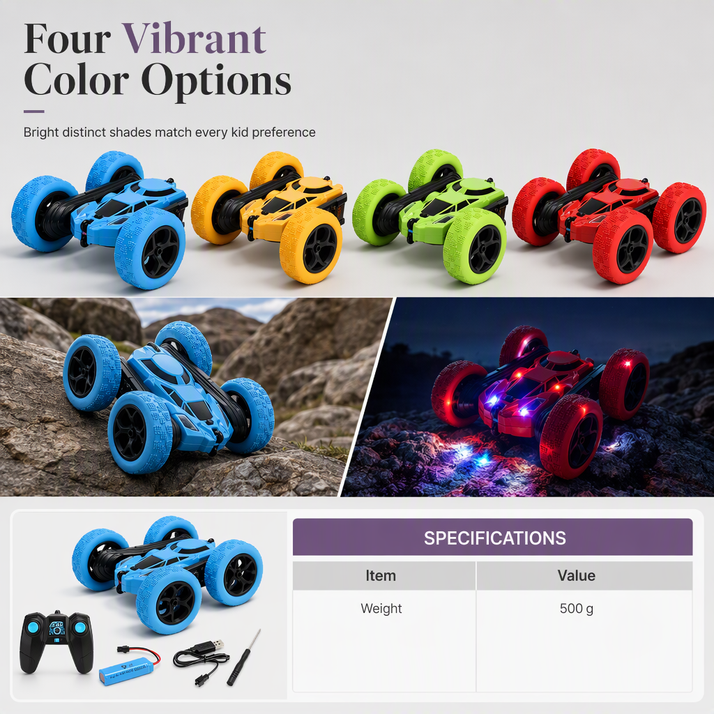 Tumble & Climb Instantly! Double-Sided LED RC Stunt Car