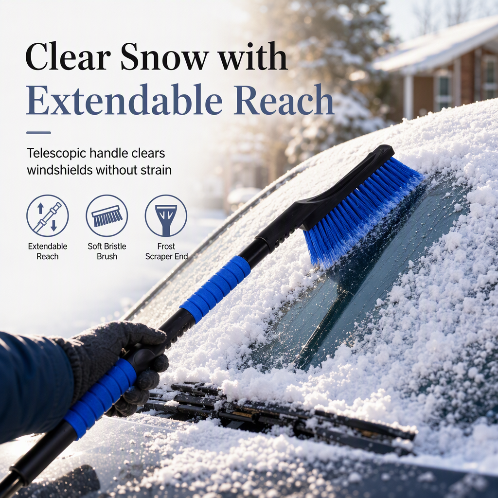 Clear Snow & Ice Instantly! Extendable No-Scratch Car Snow Brush