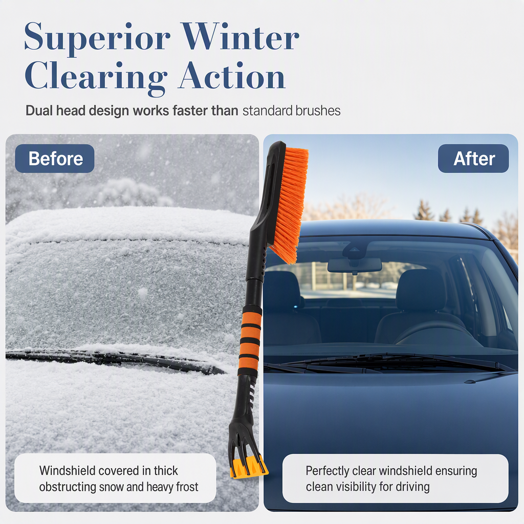 Clear Snow & Ice Instantly! Extendable No-Scratch Car Snow Brush