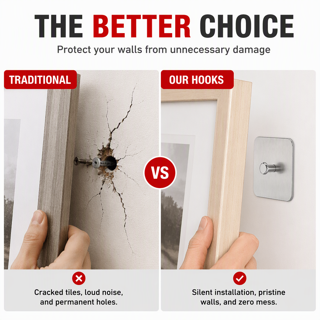 Hang Anything Instantly! No-Drill Stainless Steel Adhesive Hooks