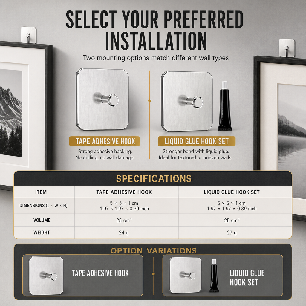 Hang Anything Instantly! No-Drill Stainless Steel Adhesive Hooks