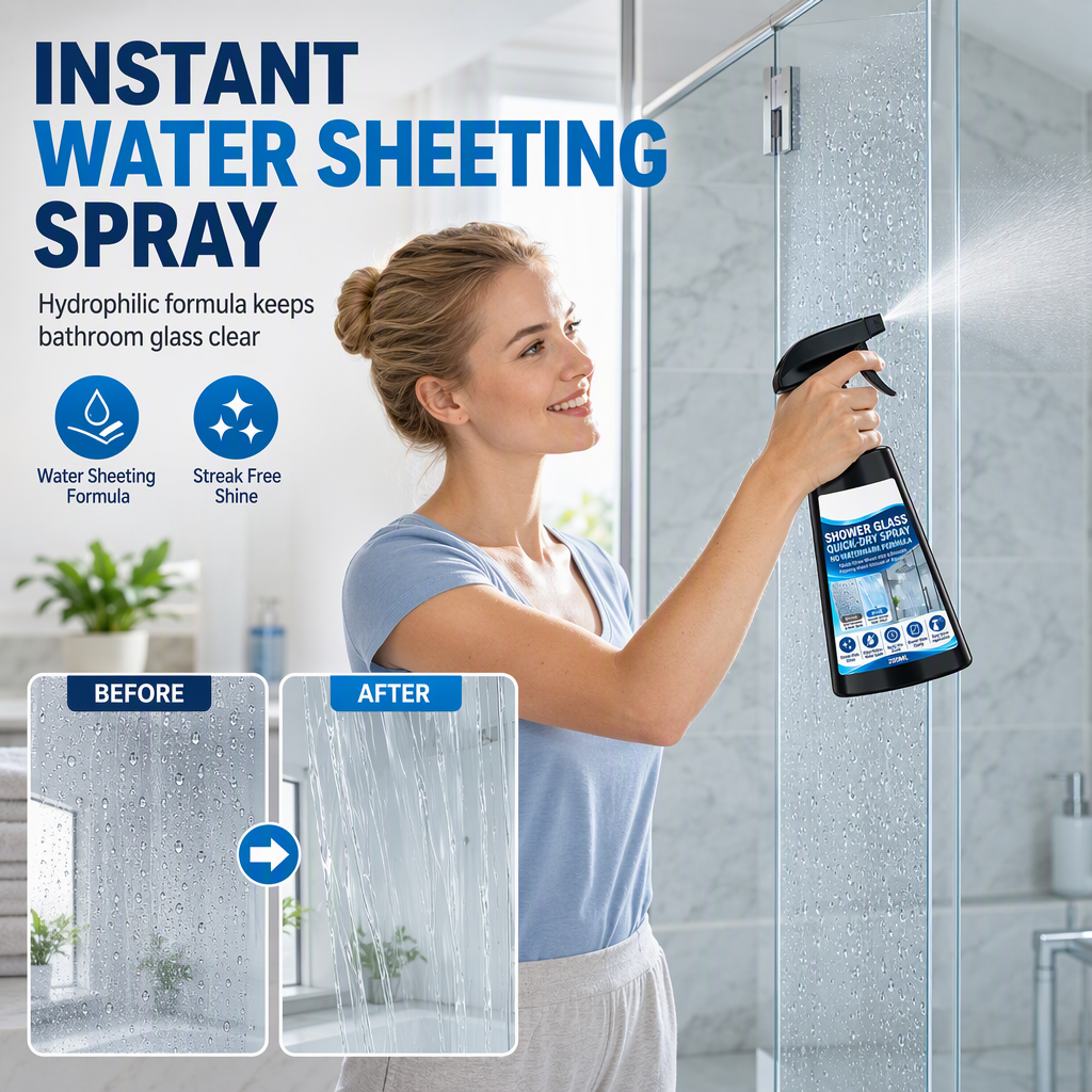 Stop Water Marks Instantly! Hydrophilic Shower Glass Spray