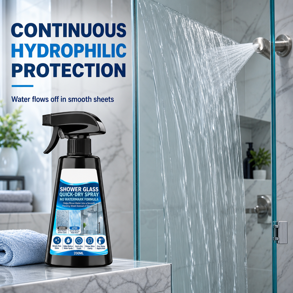 Stop Water Marks Instantly! Hydrophilic Shower Glass Spray