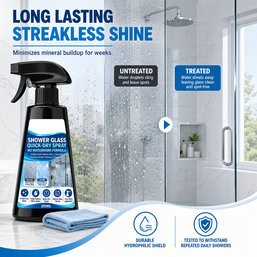 Stop Water Marks Instantly! Hydrophilic Shower Glass Spray