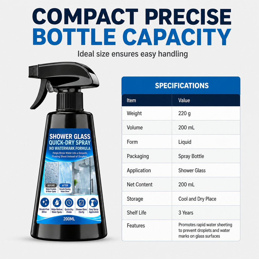 Stop Water Marks Instantly! Hydrophilic Shower Glass Spray