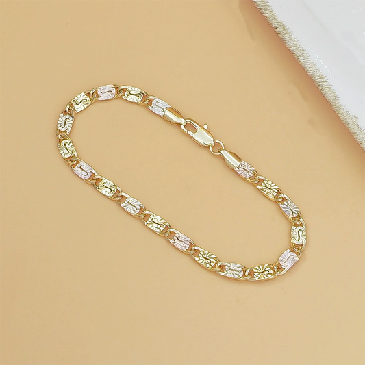 Add Tri-Color Shine Instantly! Unisex Faceted Link Bracelet