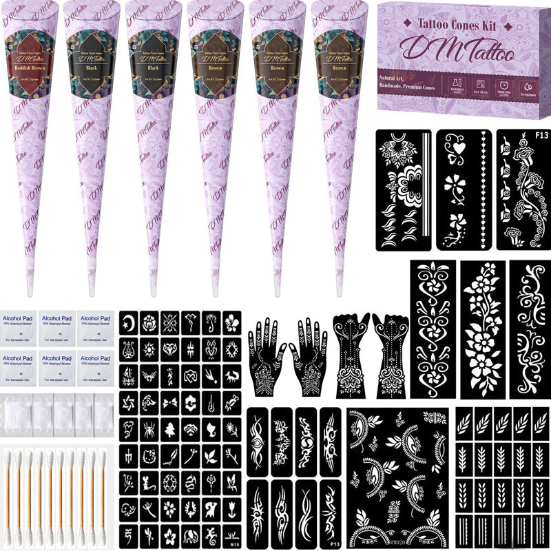 Create Body Art Instantly! Natural 3-Color Henna Tattoo Kit