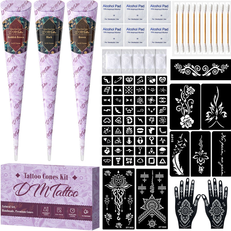 Create Body Art Instantly! Natural 3-Color Henna Tattoo Kit