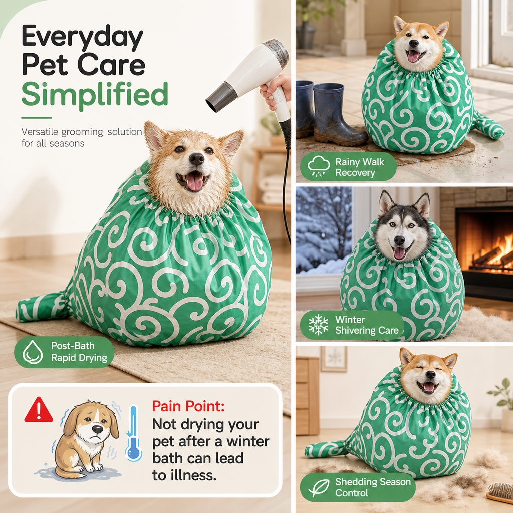 Dry Wet Pets Instantly! Hands-Free Warm Air Pet Drying Bag
