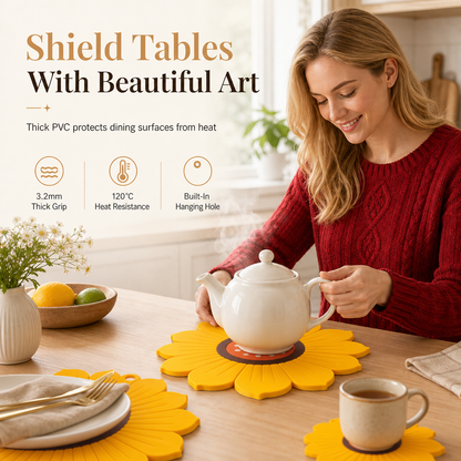 Protect Tables Instantly! Heat-Resistant Sunflower & Lotus Placemats