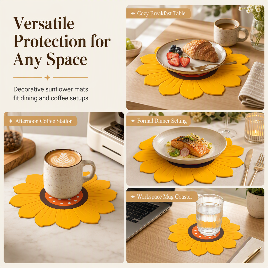 Protect Tables Instantly! Heat-Resistant Sunflower & Lotus Placemats
