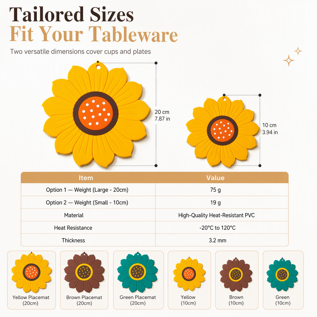 Protect Tables Instantly! Heat-Resistant Sunflower & Lotus Placemats