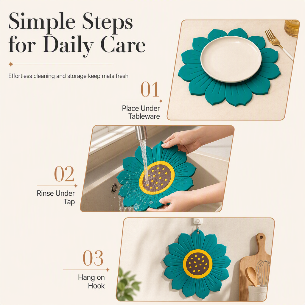 Protect Tables Instantly! Heat-Resistant Sunflower & Lotus Placemats