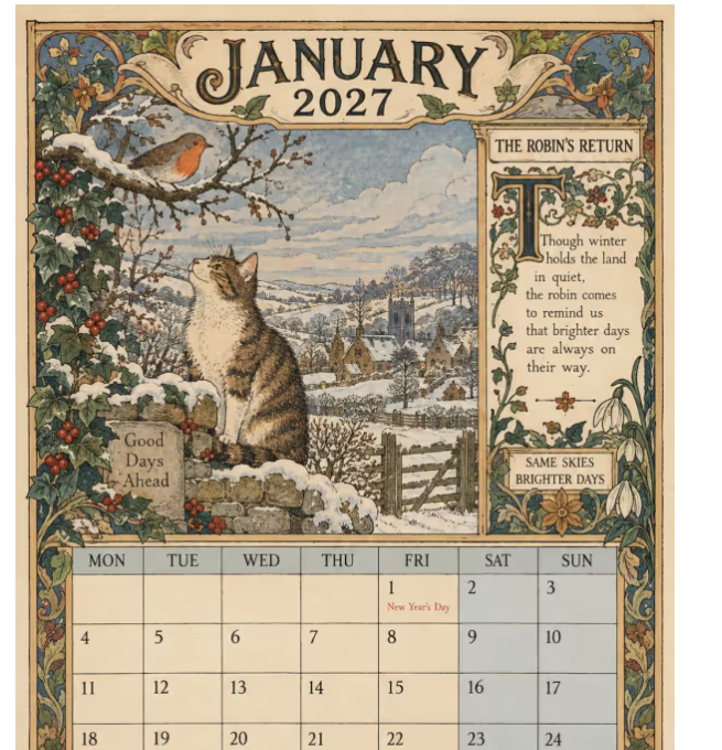 Add Vintage Charm Instantly! 2027 Storybook Wall Calendar