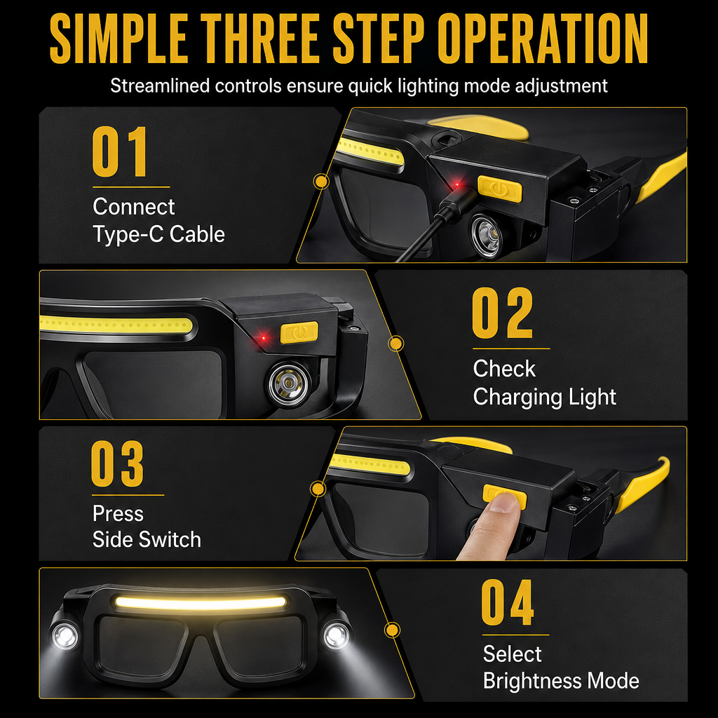Light Up Hands-Free Instantly! USB Rechargeable Clip-On Glasses Light