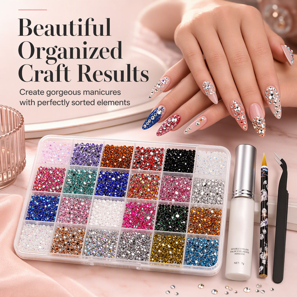 Organize Nail Art Instantly! 24-Grid Rhinestone Storage Set