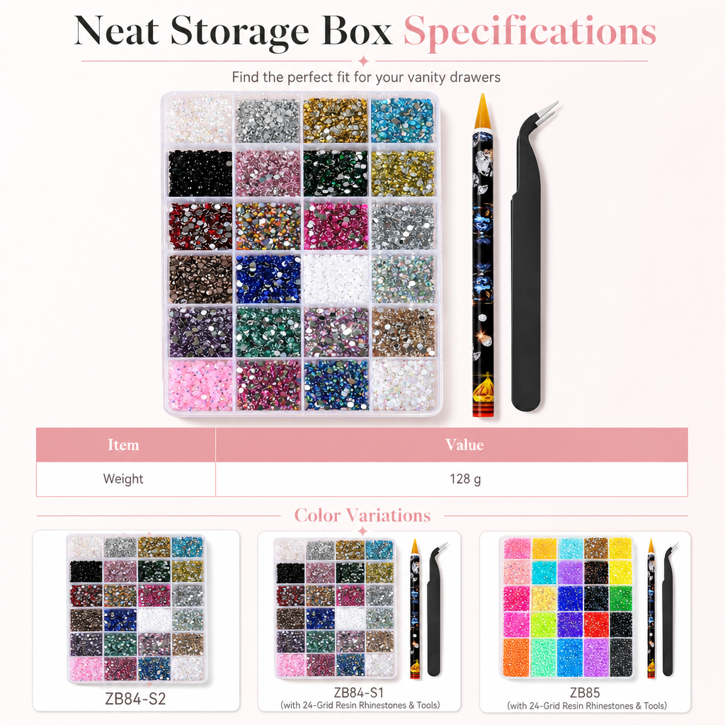 Organize Nail Art Instantly! 24-Grid Rhinestone Storage Set