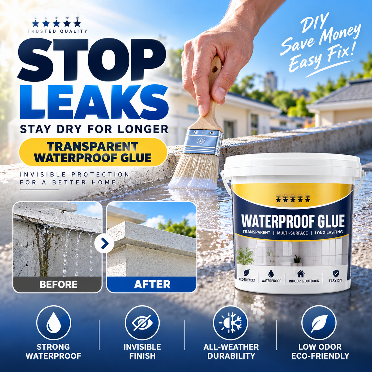 Seal Leaks Instantly! Invisible Waterproof Glue Coating